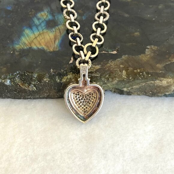 Sterling Silver 925 HN Heng Ngai Pave Diamond Heart Rolo Chain Necklace 17" - Picture 9 of 16